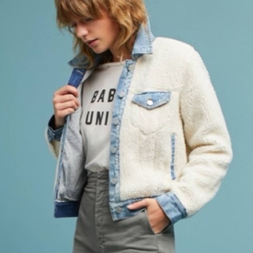 Wild Fable Cream and Blue Jean Jacket